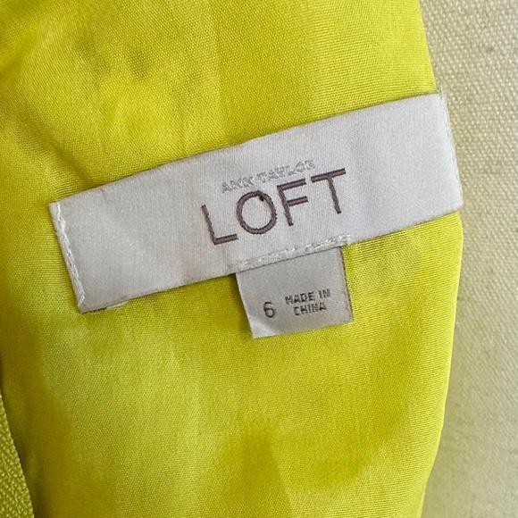 Anne Taylor Loft, White Floral Lace/ Yellow-Green Lining Dress, Size 6 - Picture 7 of 9